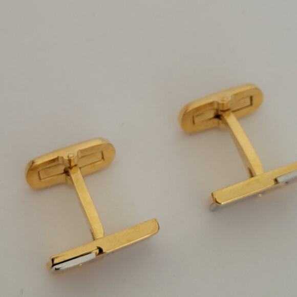 Givenchy Cufflinks Set Gold Silver Tone Rectangle Logo Vintage Designer Geometri - Picture 4 of 7